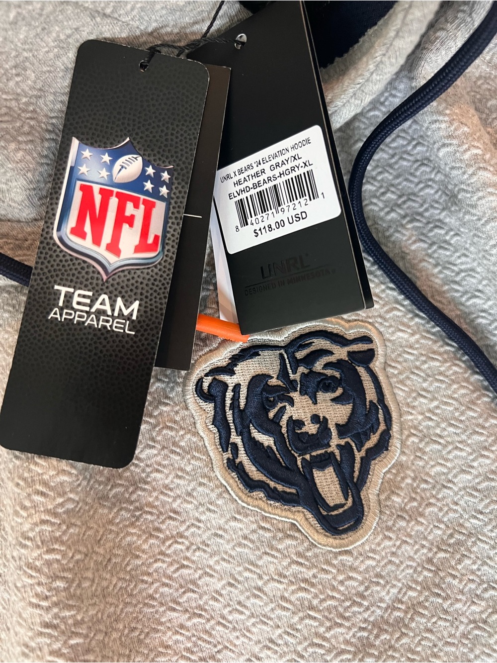 Gray Chicago Bears UNRL Hooded Sweatshirt NWT - Picture 4 of 5